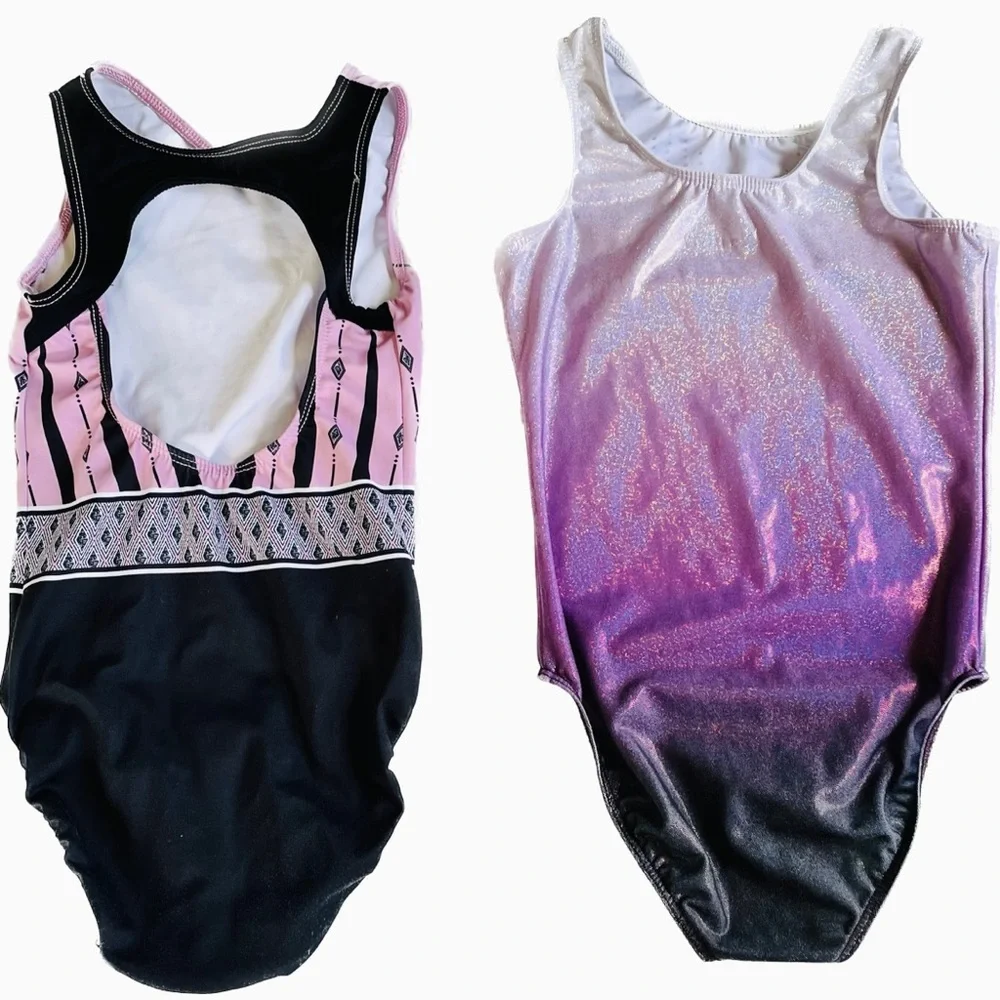 DESTIRA | L | Girls Leotard Lot Magenta Silver Sparkle Rhinestone Olympia Crown